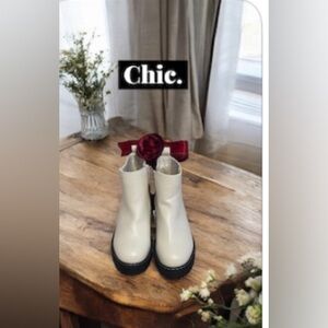 Forever 21 White Ankle Boots with Black Sole